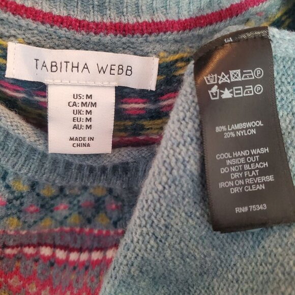 Tabitha Webb Womens Lambswool Fair Isle Crew Neck Cardigan Sweater Med Gray Pink - Picture 7 of 7
